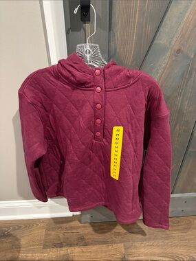 Lands' End Kids Quilted Snap Pullover - Berry
